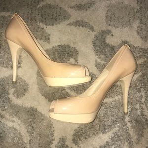 Stuart Weitzman Avignon Nude Patent Peep Toe Pumps